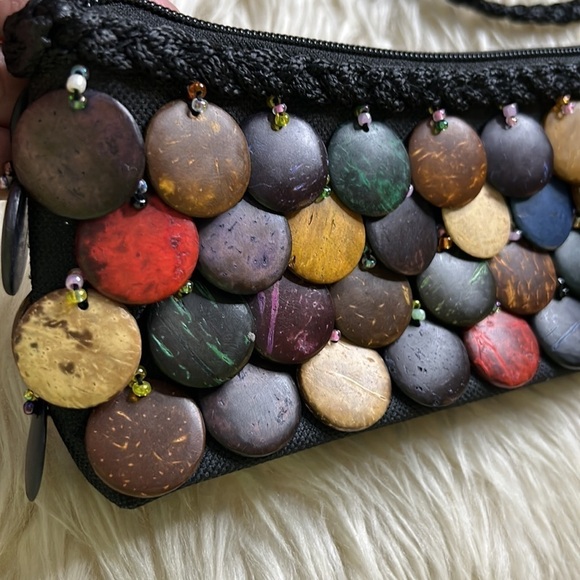Vintage bohemian Crossbody smooth pebble stone dangle encrusted bag multi - Picture 2 of 6